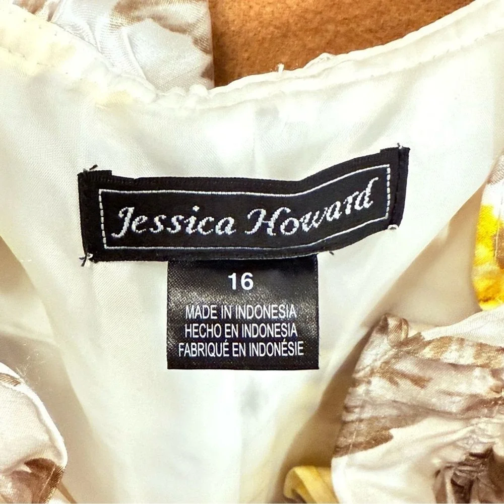 Jessica Howard New Floral Yellow & cream Chiffon Women's Dress size‎ 16 ruffle - Picture 9 of 11